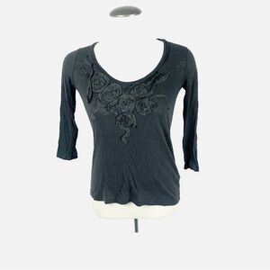 J.Crew Black Cotton-Silk Rosette Appliqué Top (S) – Feminine Fall Essential